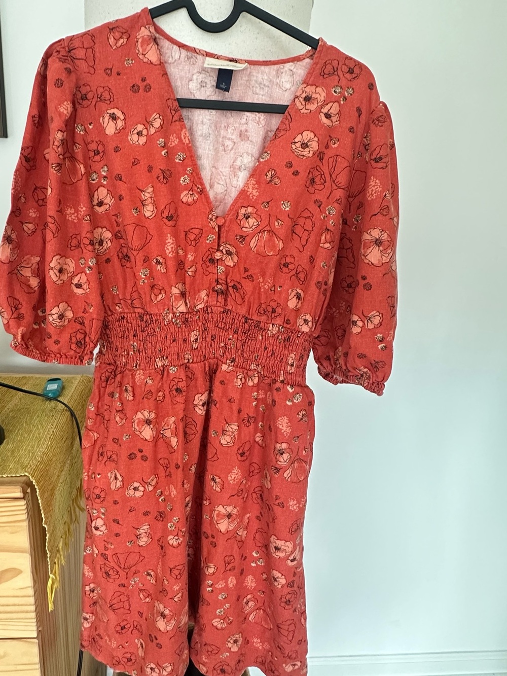 Women’s Coral-Red Cotton Floral Midi Dress